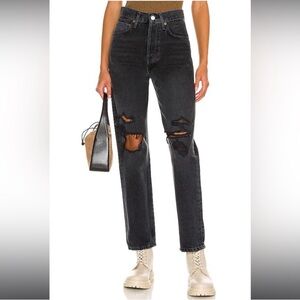 Agolde 90s Mid Rise Loose Distressed Black Jeans in Vagabond Size 26 Edgy Rock